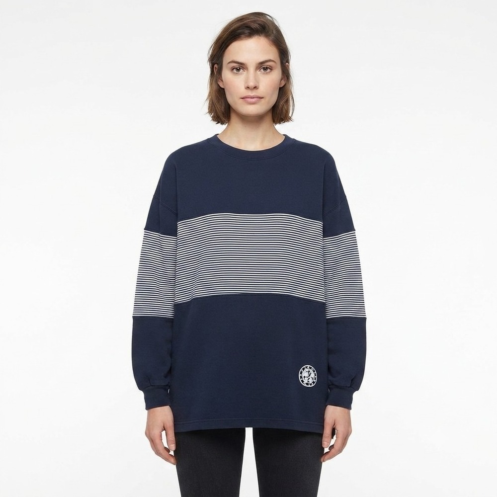 VTG 90s Preview International Navy Striped Nautical Sweatshirt L Oversized